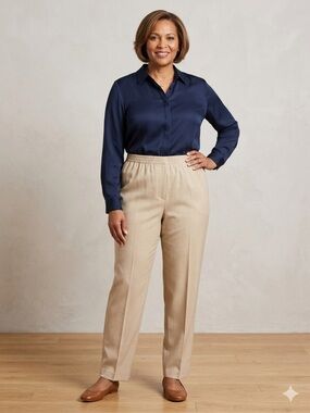 Briggs New York Elastic-Waist Tan Women’s 20 W Trousers & Pockets